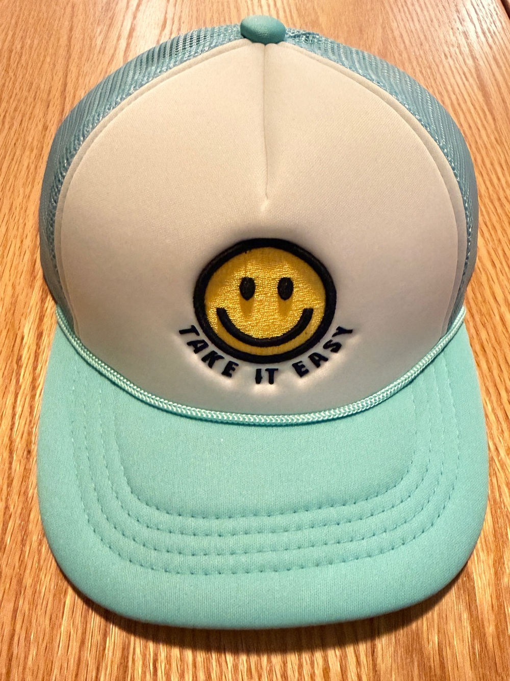 C.C Take It Easy Smiley Face Trucker Hat Mint Adjustable NWT